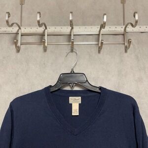 L L Bean Sweater Men XLT Tall Blue Cashmere Cotton Knit V Neck Quiet Pullover